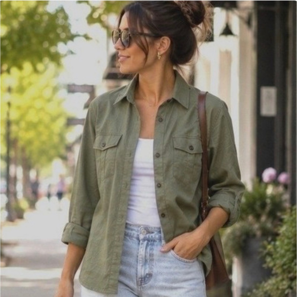 Tuckernuck Olive Steele Shirt Linen Cotton Utility Button Down Green Small NEW